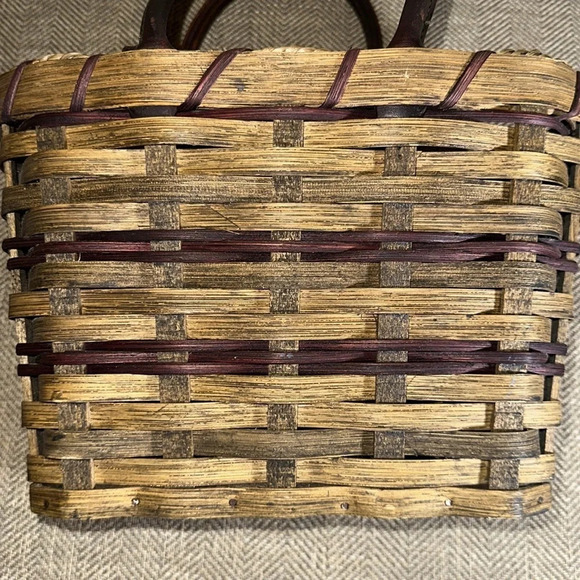 AMISH HANDMADE WOODEN LEATHER HANDLE CUSTOM MADE 8” BEAUTIFUL BASKET TOTE - Picture 9 of 13